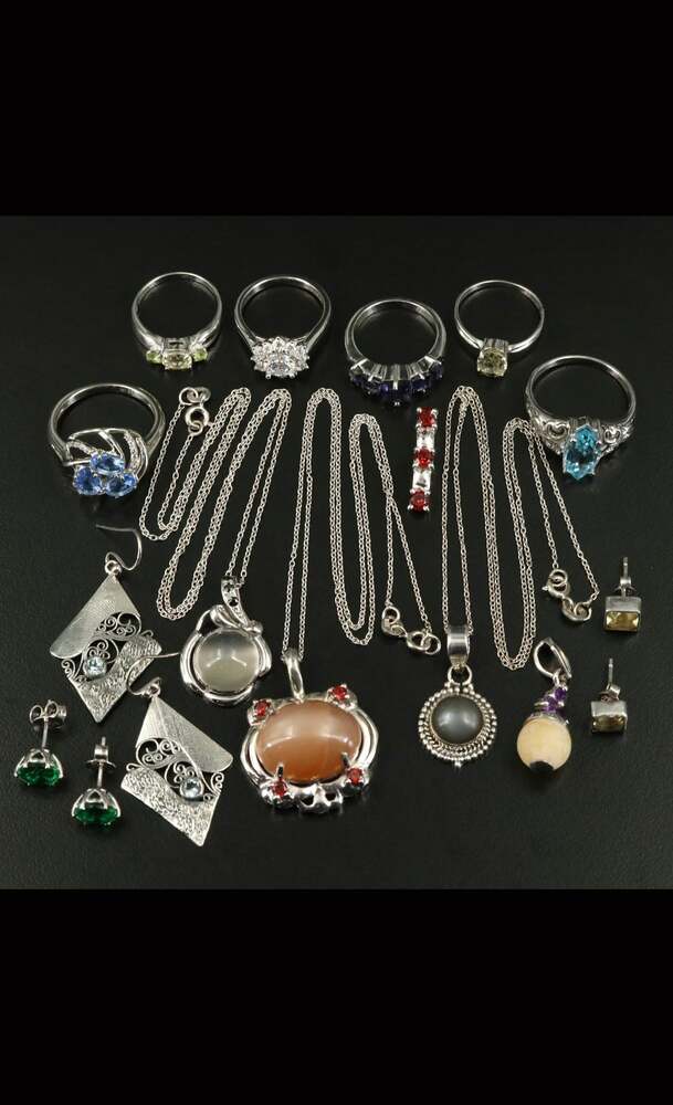 Sterling Silver & Gemstone Jewelry Lot: Rings, Necklaces, Earrings, Pendants